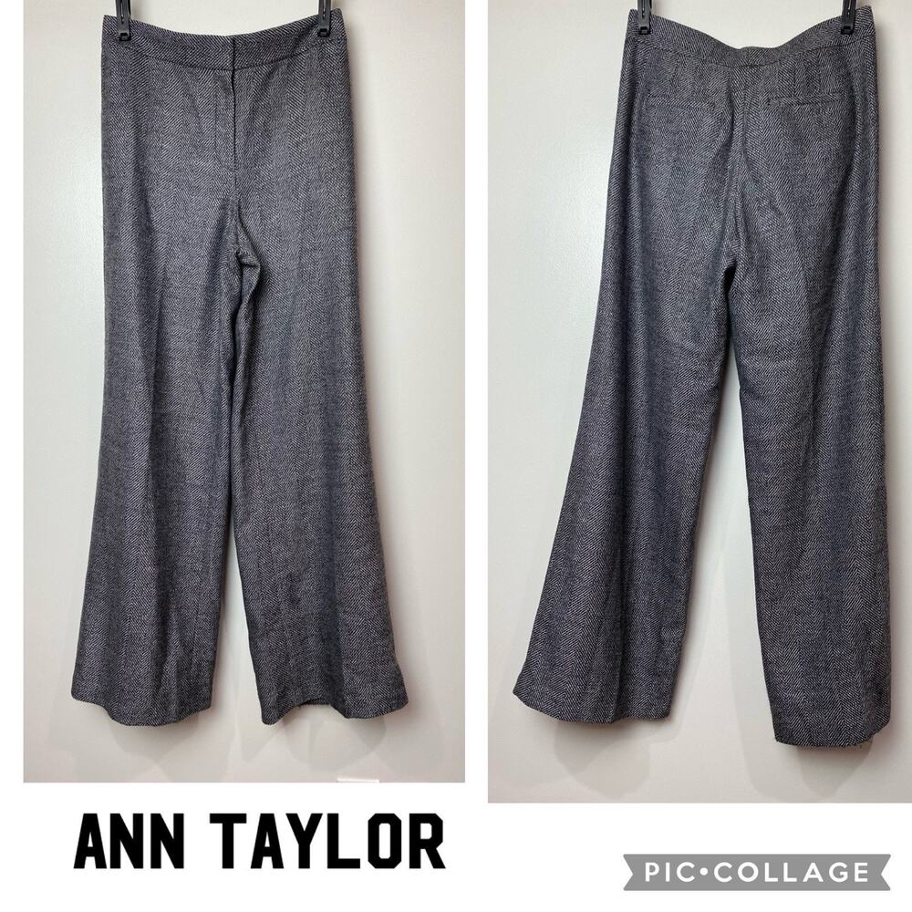 Ann Taylor Women's Pants Dress Sz 8 Wool Blend Gray Black Flat Front Pockets GUC